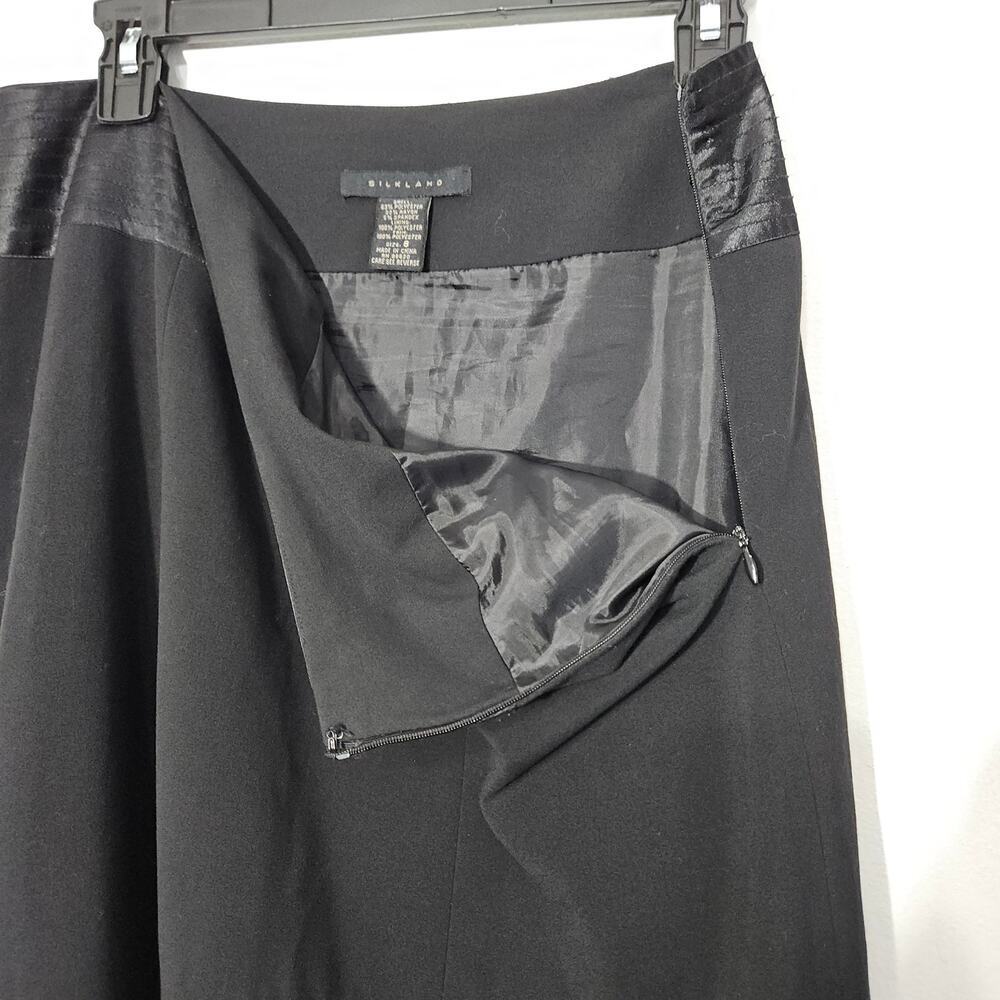Black Royal Blue Midi Embroidered Silkland A-Line Skirt Size 8 Medium - Picture 6 of 7